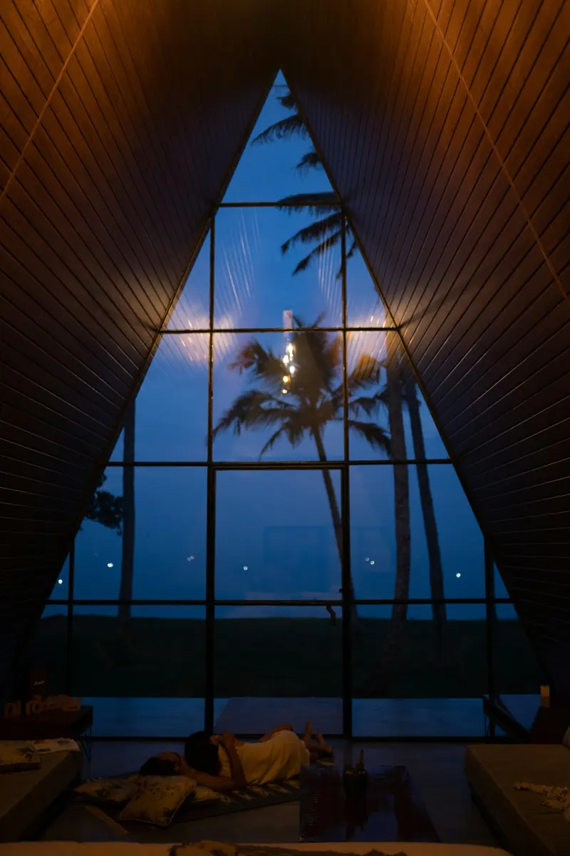 Serene tropical wellness campus environment